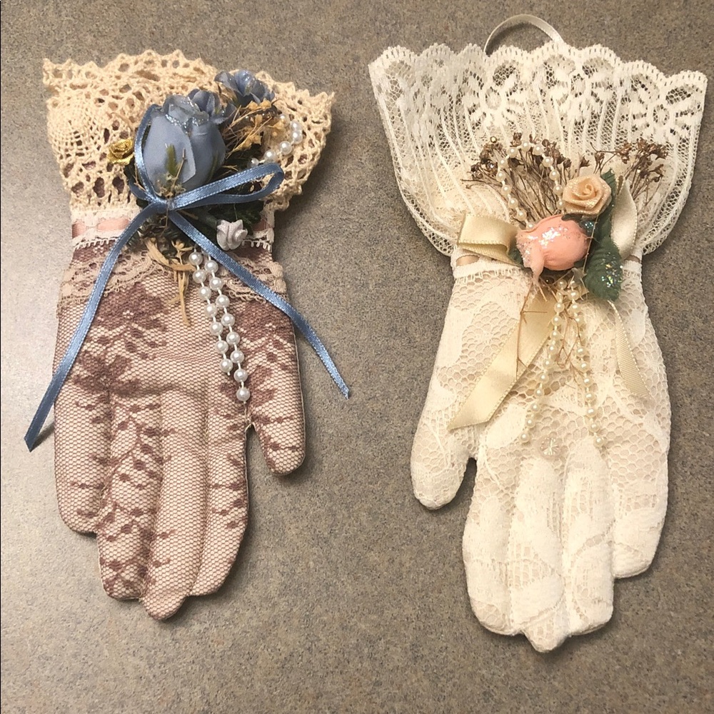 Vintage Lace Gloves with Floral Accents Christmas Ornaments